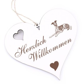 Herzlich Willkommen Sign – Whippet – Decorative Heart Wooden Welcome Sign Door Sign Door Decoration
