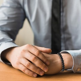 HUASAI 2Pcs Bracelets for Men Black Tourmaline Bracelet Obsidian Bracelet for Women Men Triple Protection Bracelet Adjustable Christmas Gifts