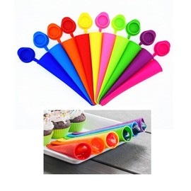 Ecoberi Popsicle Molds, Ice Pop Molds, BPA Free Silicone, Fun Colors, Larger Size, Attached Lids, Set of 10 Multi