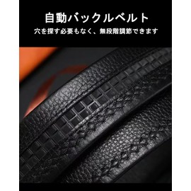 THYEGN Men's Belt, Business, Leather Bell, No Holes, Auto-Lock Belt, Easy to Use, Large Size, Durable, Adjustable Size, Stepless Adjustment, Casual Belt, Suit, 47.2 inches (120 cm), Black