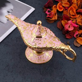 Vintage Aladdin Magic Lamp Genie Collector's Edition,Rare Classic Arabian Props Aladdin Pot and Delicate Gift for Birthday/Party/Wedding Table Decoration (Golden Pink)