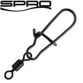 SPRO Matt Black Easy Snap + Rolling Swivel - Snaps for Spin Fishing, Hanger for Spin Fishing, Pike Swivels, Pike Leader, Size/Load Capacity/Package Contents: Size 2 + 6 / 11 kg / Pack of 12