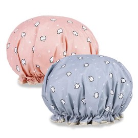 Reccisokz 2-Piece Waterproof Shower Cap, Shower Cap for Women, Reusable Elastic Double Hair Cap, Spa Salon for Women, Tourist Hotel, Home