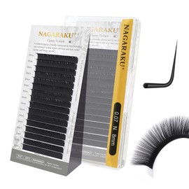 NAGARAKU Eyelash Extensions Individual Lashes Extensions Classic Lash Matte Black 16 Rows Soft Natural Matte Black Professional Beauty Salon Lashes Supplies - 0.07N 8mm