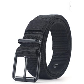 Generic Men's Belt Porous Canvas Pin Buckle Leather Belt Outdoor Sports Belt Women's Trendy Eyelet Belt With Jeans Belt For Men Women, Large, Black