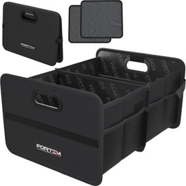 FORTEM Car Trunk Organizer, Collapsible Two Compartment Organizer, Foldable SUV & Truck Storage for Car Accessories for Women Men, Non Slip Bottom, Sturdy Side Walls, Strong Handles, 60L