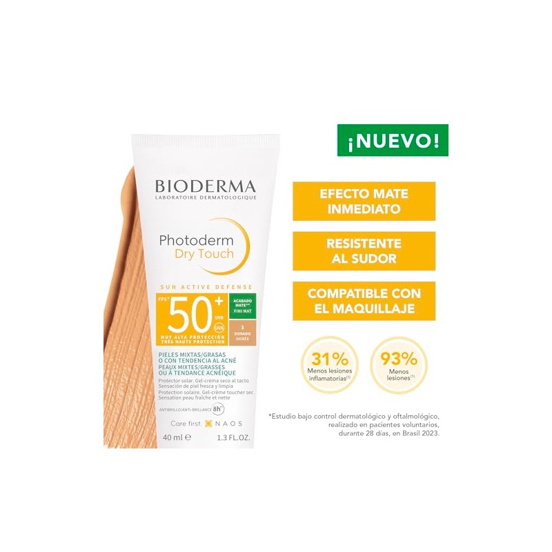 Bioderma, Protector Solar en Gel, Photoderm Dry Touch Tono Dorado,
