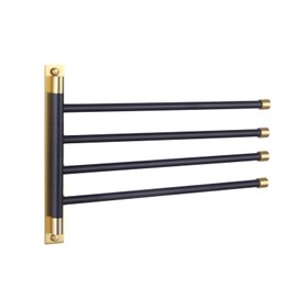 GERZWY Wall Mount Bath Towel Rack with 4 Arms Hanger Towel Holder Bathroom Swing Arm Towel Bars Organizer Stainless Steel (Black & Gold) HYG04-BD