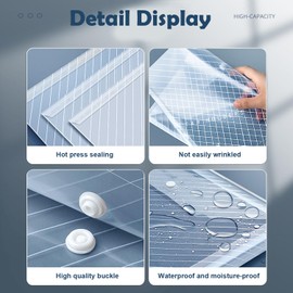 50 Piezas Bolsa de Documentos, JASUVII Carpeta organizadora de documentos impermeable, 32 x 23,5 cm, Carpeta de plástico tamaño A4, Sobres de plástico con cierre a presión, Organizador de archivos