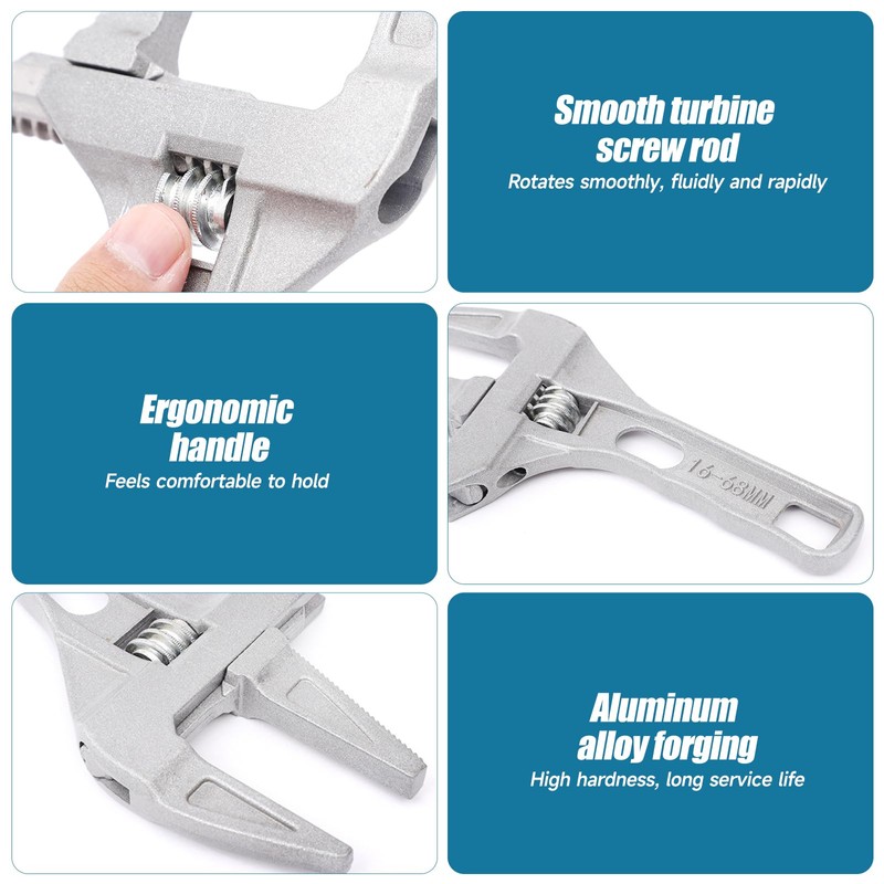 Wide Jaw Adjustable Spanner, Alloy Material 6-68mm Opening Adjustable Wrench,