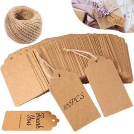 Etiquetas de regalo de papel kraft 100 unidades,Etiquetas decorativas rectangulares con 10 metros de cuerda de yute,Etiquetas colgantes de cartón,Etiquetas colgantes de regalo