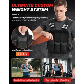 BAGAIL Adjustable Weighted Vest, 4-10lb/12-18lb/20-32lb Rucking Vest for Women & Men with 6 Weights & Large Pocket, Weight Vest for Home Workouts, Running, Walking and Strength Training - Blue