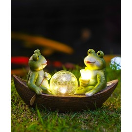 Goodeco Two Frogs Are Boating Solar Statue,Frog Decorations for Yard with Solar Light for Patio Lawn Ornaments,Frog gifts for women/lovers/Birthday