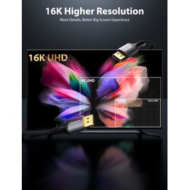 Stouchi DisplayPort Cable 2.1, 16K 8.2FT/2.5M DisplayPort Cable 80Gbps 16K@60Hz, 10K@60Hz, 8K@60Hz HBR3 4K@60Hz/144Hz 5K@60Hz 1080P@240Hz Support FreeSync G-Sync HDR10 for Gaming Monitor Graphics Card