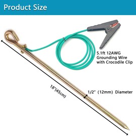 Minidodoca Portable Ground Rod with 5.1ft 12AWG UL Listed Grounding Wire with Crocodile Clip,Great for Electric Fences,Antennas,Generator,Ground Post Pin(Grounding Rod with 5.1ft Wire)