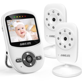 ANMEATE Video Baby Monitor with 2 Digital Camera, Digital 2.4Ghz Wireless Video Monitor with Temperature Monitor, 960ft Transmission Range, 2-Way Talk, Night Vision, High Capacity Battery（2 Cameras）