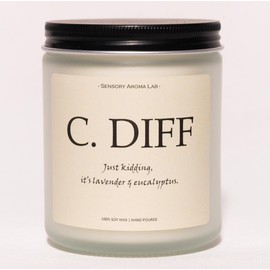 Smells Like C.Diff Candle, Nurse Gifts for Women, Rn Gifts for Nurses - Lavender & Eucalyptus, Crafted by Natural Soy Wax & Natural Essential Oils, 7OZ