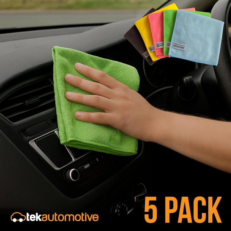 Tek Automotive Heavy Duty Microfibre Cloths – 5 Pack, Colour