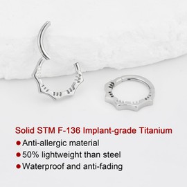 PIERCINGBOY 1Pcs 16G 7mm Titanium Nose Rings Silver Flower Hinged Septum Ring 16 Gauge Daith Hoop Earring Stacked Septum Rook Clicker Piercing, Titanium, no gemstone