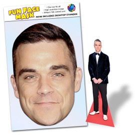 Party People 1 x Robbie Williams - Ready To Wear Celebrity Face Mask Includes Freestanding 20cm Desktop Standee Card Cutout - Standee Robbie W