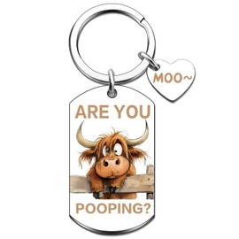 MigPio Highland Cow Keychain Highland Cows Car Accessories Highlandcow Gifts for Women HighlandCow Car Accessories Cows Stuff for Cow's Lover Cow’s Theme Stuff Keyring-Are You Pooping