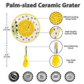 Ceramic Garlic Grater Plate - Handmade Garlic Grater - 4 Pcs Garlic Press - Natural Garlic Grinder - Decorative Garlic Mincer - Ginger, Garlic, Cheese Grater - Hand Garlic Grater Dish (Honey Yellow)