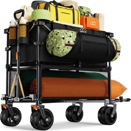 Uyittour Foldable 50''L Extra Long Double Decker Wagon for Sport, 400L Collapsible Heavy Duty Wagon Cart with Big Wheels, Utility All-Terrain Large Extender Cart for Outdoors