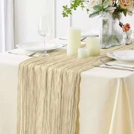 Cheesecloth Table Runner, 4 Pcs Beige Cheese Cloth Table Runner Boho Gauze Table Runner 35x120 Inch Long Sheer Romantic Rustic Table Runner for Birthday Wedding Engagement Party Tea Party Decorations