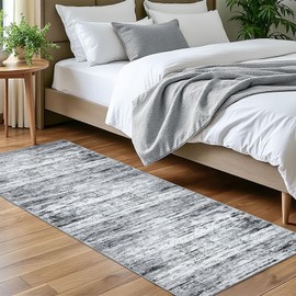 Lansny Modern Abstract Runner Rug 2x7, Black Grey White Washable Kitchen Runner Entryway Rug Mat Non-Slip Soft Hallway Rug Runner Thin Print Faux Wool Carpet for Bedroom Laundry Room Indoor Home Decor