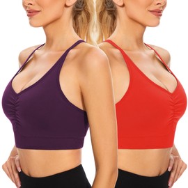 GXXGE Y Back Sports Bras for Women High Impact Spaghetti Thin Strap Fitness Gym Activewear Workout Yoga Bra Black White Deep Red Deep Purple Large