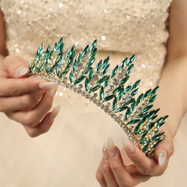 Rannyrena Gold Bride Wedding Tiara Crown for Women Elegant Royal Queen Crown Headband Glitter Crystal Princess Headpieces for Quinceanera Pageant Prom Birthday (02Gold-green, Standard)