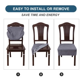 YUEANG Waterproof Stretch Seat Covers,Dining Room Chair for 6 Set Removable Washable Chair Slipcover Protectors,No Rear Covers,Dark Grey