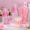 Whaline 50Pcs Ballerina Plastic Cups with Lids Straws Pink Bow