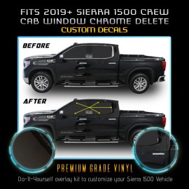 Solutions Fits 19+ GMC Sierra 1500 Crew Cab Window Chrome Delete Blackout Kit Chrome Black