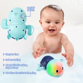 Gigilli Bath Toys for Kids Ages 1-3 2-4 Rechargeable Light Up Bath Toys Swimming Turtle Bath Toys for 12+ Months Baby Bathtub Water Toys Toddler Pool Toys for Birthday Shower Gifts Newborn Essentials