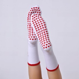 KAKAVENTE Pilates Socks with Grips for Women,Cute Grippy Barre Ballet Non Slip Yoga Socks for Hospital Workout, 1pack-cherry, 5-10