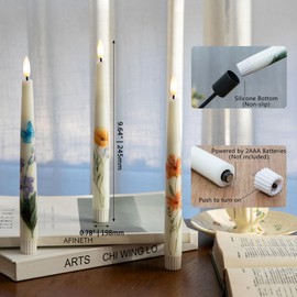 AFINETH Spring Flameless Taper Candles with Flowers, 9.6" Real Wax LED Candles with Remote, 3 Pack Flickering Candlesticks Battery Operated, Fake Candle for Home, Wedding, Party Decor