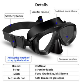OMGear Kids Swim Goggles with Nose Cover Fabric Strap Dive Snorkel Mask for Children(4-16) Youth Snorkeling Gear Silicone Swimming Mask Anti-scratch Anti-fog Tempered Glass Lens(black)