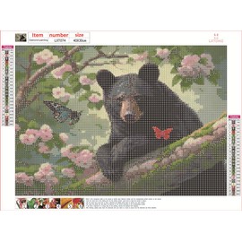 LXTONG Lovely Black Bear Diamond Painting Set, 5D Full Round Drill Diamond Ar,t Little Black Bear Diamond Painting Art Gem, Bears Paint with Diamonds for Adults Home Decor (16X12 inches)
