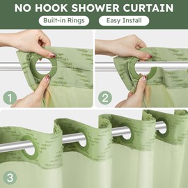FADOTY No Hook Shower Curtain and Snap in Liner Set Sage Green Tufted Chevron Striped Cloth Waterproof Washable Fabric Boho Bath Curtain with See Through Mesh Top Window for Bathroom Hotel 71" x 74"
