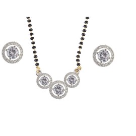 Jewar Mangalsutra With Earrings Ad Cz Multi-Stones Silver Gold Plated Black Crystal Beaded Chain Jewelry For Women, Medium, Crystal, Cubic Zirconia