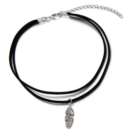 COOLSTEELANDBEYOND Feather Choker Necklaces Black Necklace for Women with Pendant Women Girls, Alloy, metal, Non-applicable