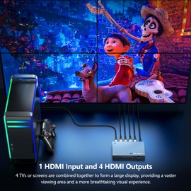 RIUIIN HDMI Video Wall Controller, TV Wall Controller, Up to 4K 60HZ TV Wall Processor, 180° Rotation, Audio, IR Remote, 2x2,1x2,1x3,1x4,2x1,3x1,4x1, Make 4 tv Screens into Wall Display