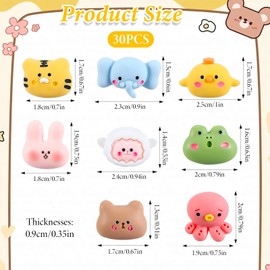 30 Pcs Fun Animals Push Pins, 8 Pattern Cute Push Pins for Cork Board Including Elephant Frog Sheep Tiger Rabbit Bear Octopuse and Chicken, Decorative Pushs Pin for Photo Wall Map Office Home Decor