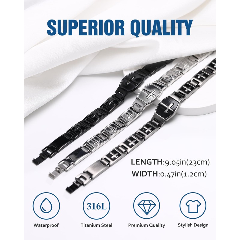 Jecanori Magnetic Bracelets for Men - Titanium Steel Cross Design,