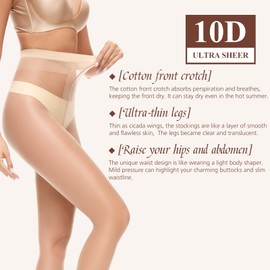 MANZI 3 Pairs Toeless Tights Comfort 10 Denier Ultra Thin Soft Sheer Open Toe Pantyhose Nylons for Women Nude L