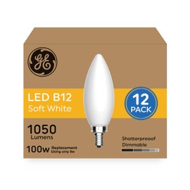 GE Ultra Bright LED Light Bulbs, 100W, Soft White Candle Lights, Frosted Decorative B12 Light Bulbs (12 Pack)