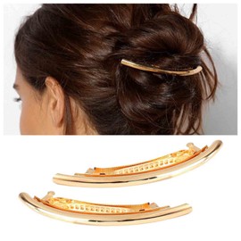 Allereyae Simple Hair Clips Curved Clip Barrette Gold Metal Hair Barrettes Long Bar Hairclips Barrette Decorative Metal Hair Accessories Jewelry for Women(Gold2)