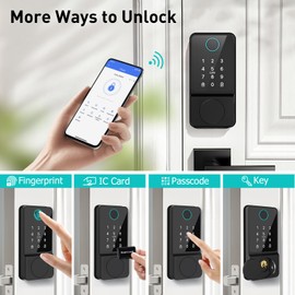 Mutak Smart Door Lock Set Keyless Entry Fingerprint Touchscreen Keypad APP IC Card Key Type-C Charging Unlocking with 2 Handles 6 in 1 Electric Biometric Digital Deadbolt for Front Doors Apartment