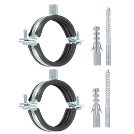 PATIKIL 2.9"-3.1"/74-80mm Split Ring Pipe Hanger, 2 Pcs Heavy Duty Adjustable Pipe Bracket Clamp Galvanized Iron Wall Ceiling Mount Pipe Strap Support with Screws & Expansion Tube, Black